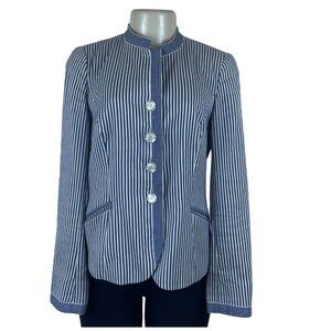 Armani Womens Blue & White Striped Cotton/Acetate Blazer Size 8 Slim Fit Stylish